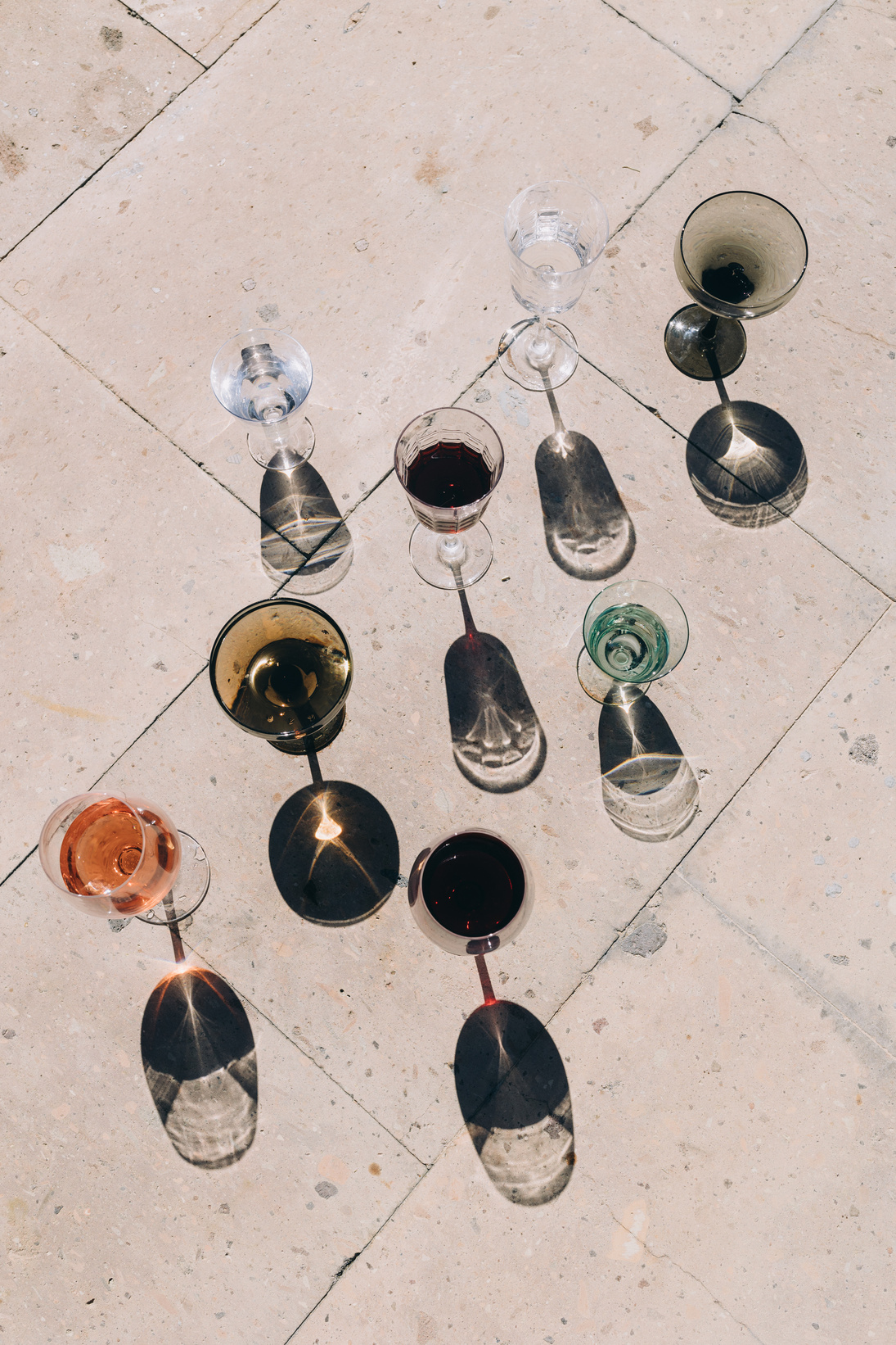 Top View of Various Wine in Glasses